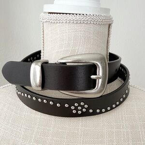 Lucky Brand Dark Brown Leather Studded Western 1" Belt w/ Silver Accents Size L